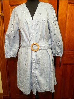 Zara Light Blue Eyelet Mini Dress with Belt